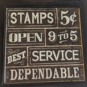 NWT Victorian Advertising 'Stamps 5c Open 9 to 5' Home Wall Decor Michael's NEW